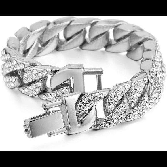 Bling Silver Oversized Watch w/Cuban Ice Bracelet - Picture 2 of 9